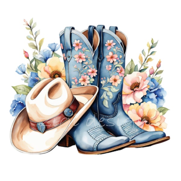 Cowgirl Boots Clipart, 18 PNG Watercolor Western Cowboy Boots Pastel Colors, DIY Mother's Day, Teacher Gift, Junk Journal Digital