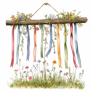24 PNG de cintas para colgar en la pared, decoración floral de madera flotante, guirnalda rústica de flores silvestres, descarga digital