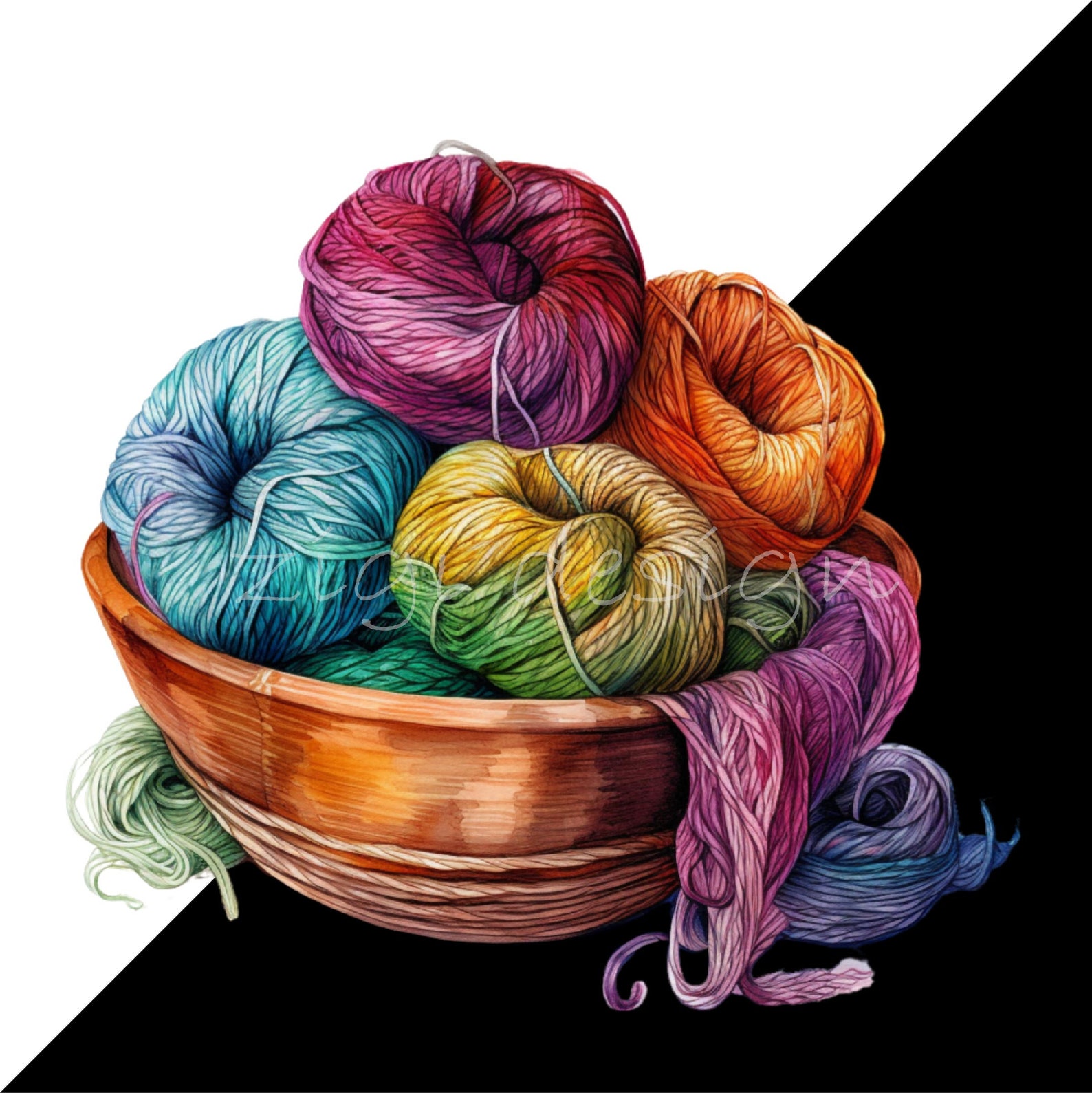 20 PNG Watercolor Yarn Basket Clipart, Knitting Crochet Illustration ...