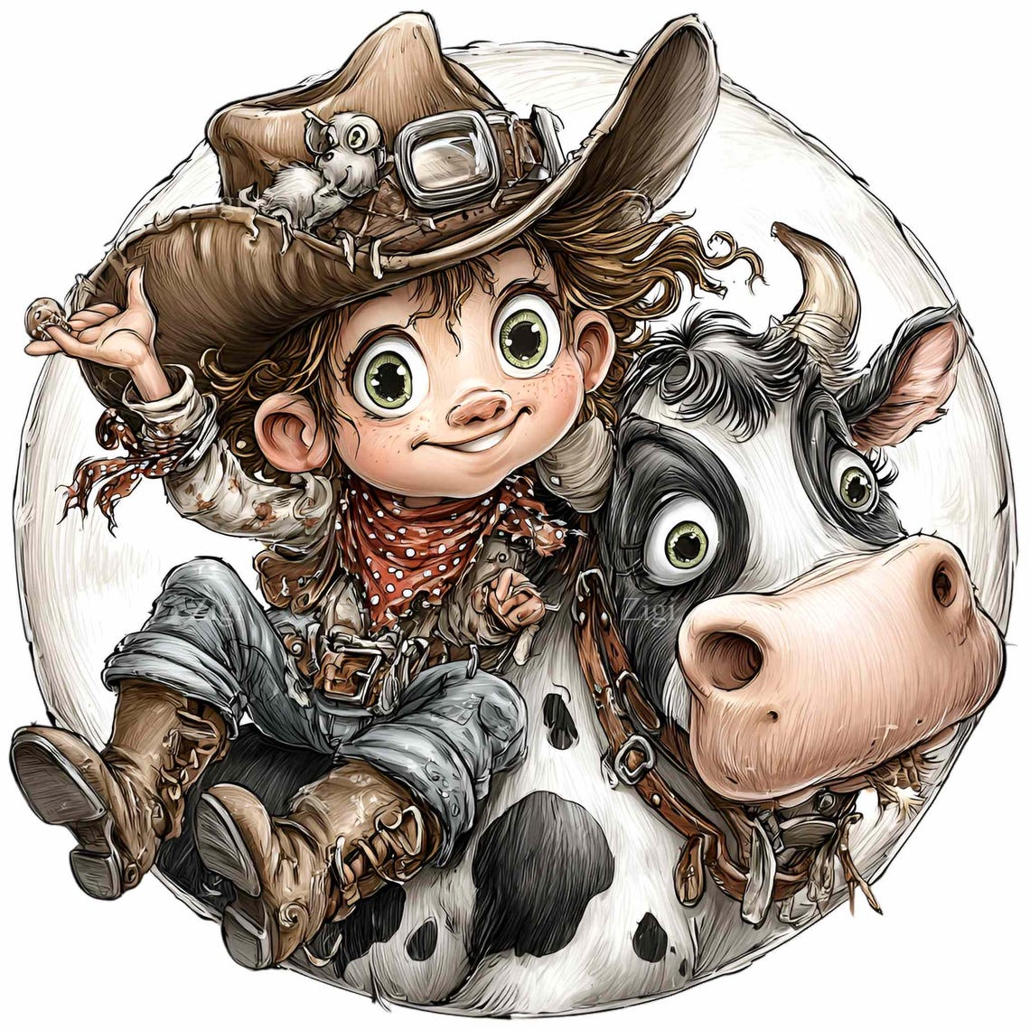 10 PNG Western Farm Clipart – Cowboy Boy Riding Cow PNG – Kids Nursery ...