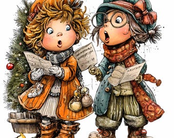 10 PNG Christmas Carolers Vintage Holiday Singers Clipart