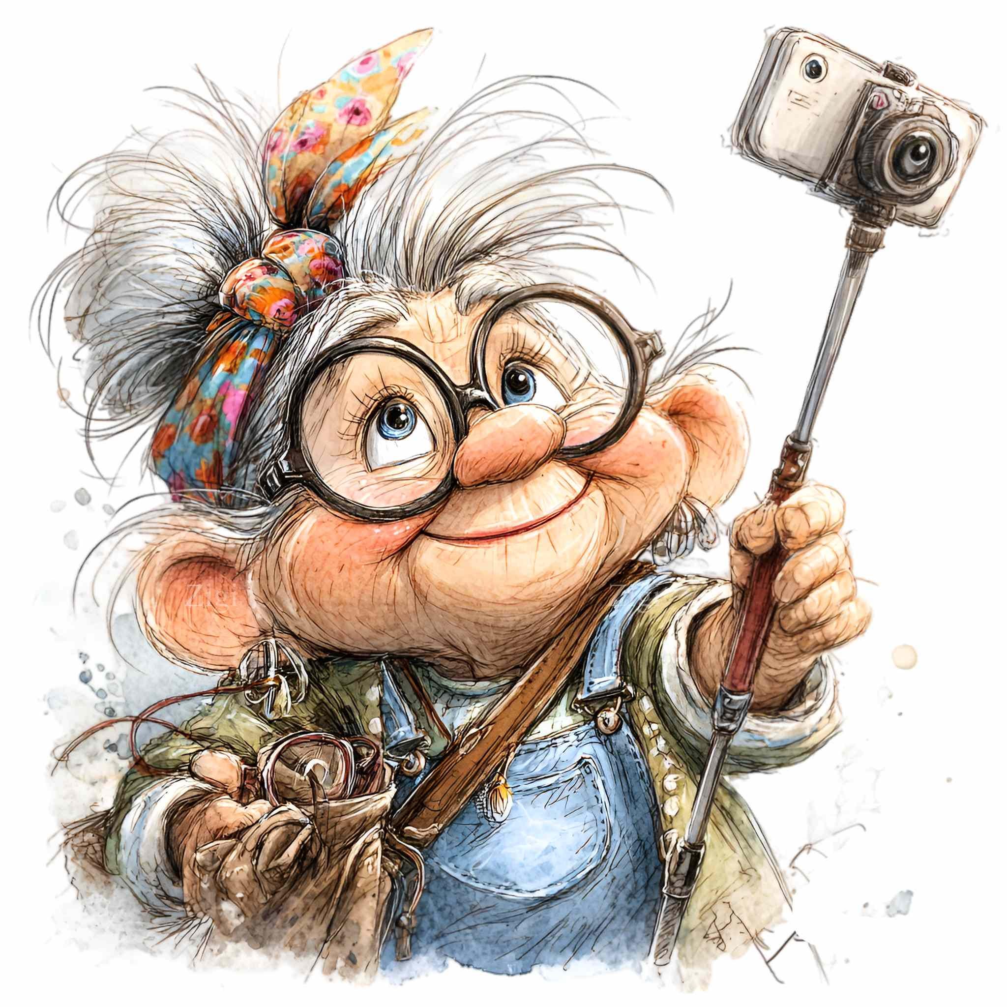12 PNG Funny Grandma Selfie Senior Lady Social Media Tech Clipart - Etsy