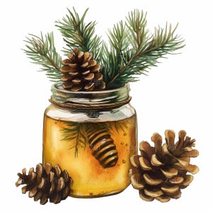 19 PNG Acquerello Pigna Barattolo di miele Clipart, Rustico Inverno PNG, Rami sempreverdi e Pigne in Barattolo di vetro Download digitale