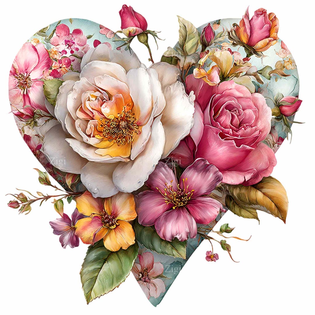 16 PNG Floral Heart Clipart – Romantic Flower Bouquet Shape ...