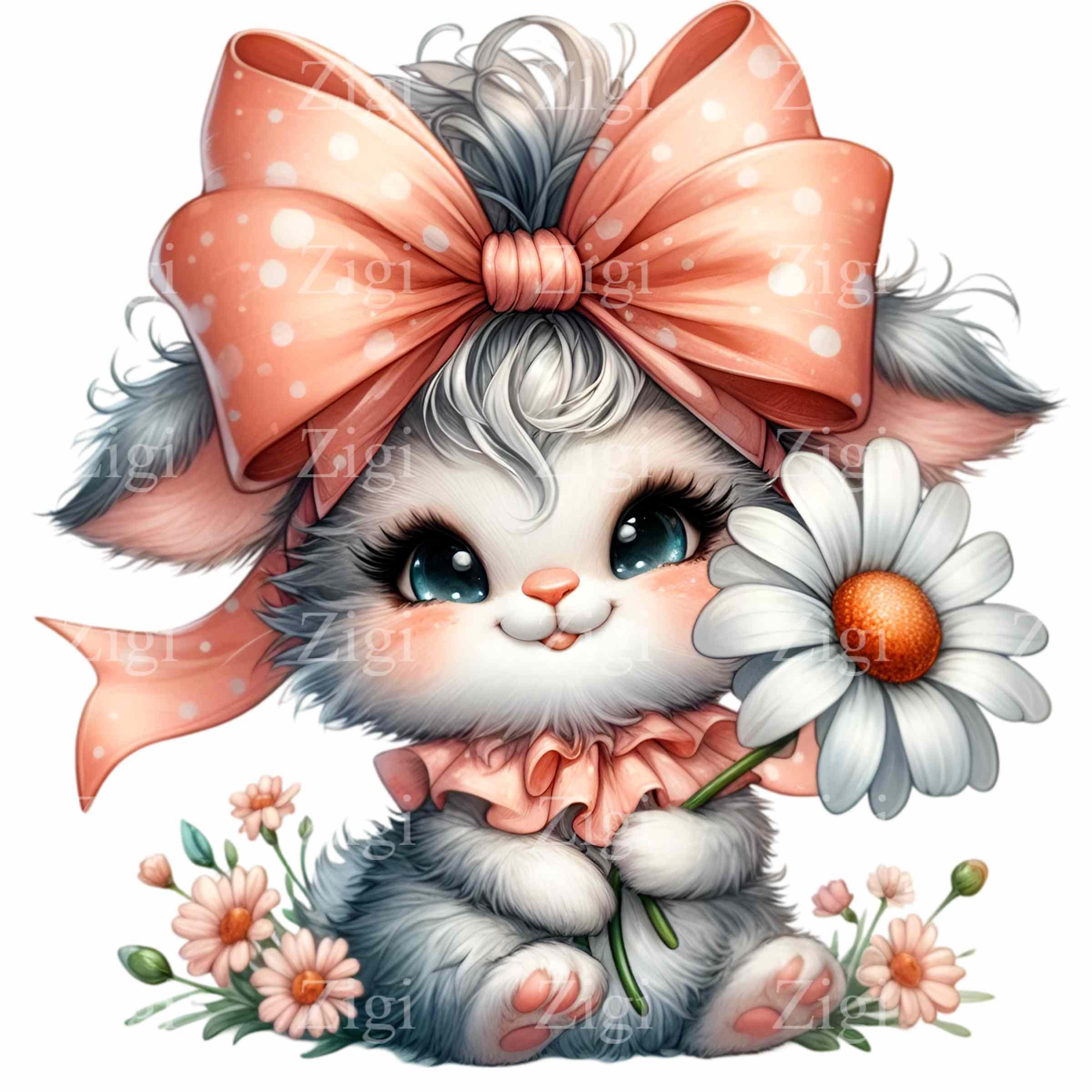 12 PNG Cute Bunny – Rabbit Clipart – Spring Floral Art, Easter Crafts ...