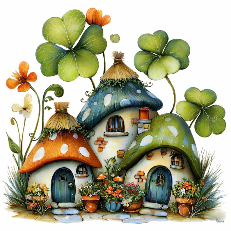 15 PNG Fairy House Clipart, Mushroom Cottage Illustration, Watercolor ...