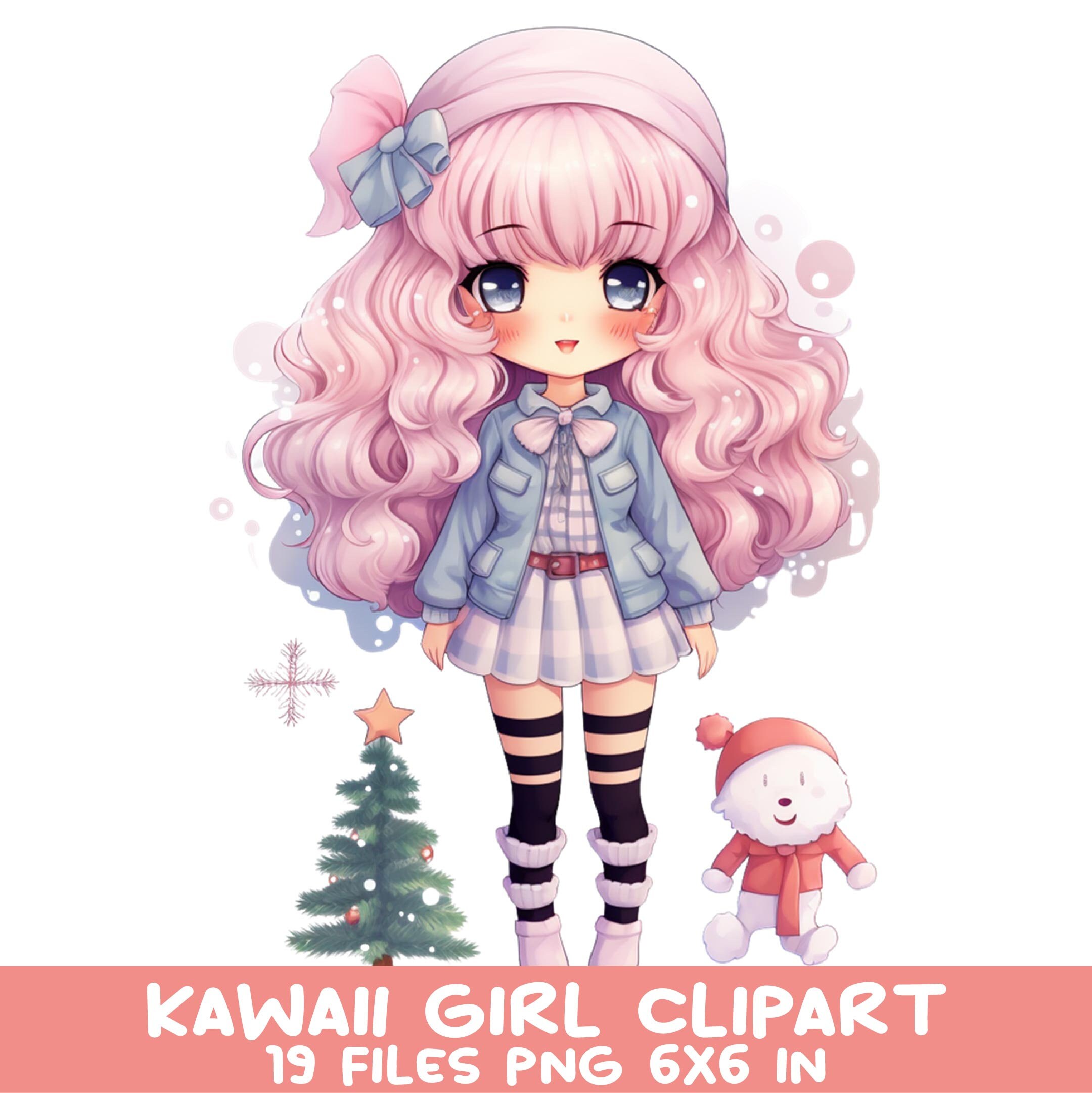 Anime Girls PNG Bundle Set of Cute Kawaii Graphics (Download Now) 
