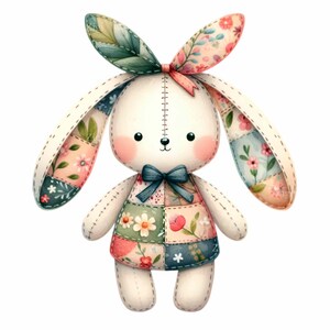 12 PNG Floral Patchwork Bunny Clipart - Cute Rabbit PNG for Nursery ...