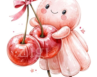 16 PNG Pink Ghost Cherry Fruit, Ribbon Halloween Berry Graphic Clipart
