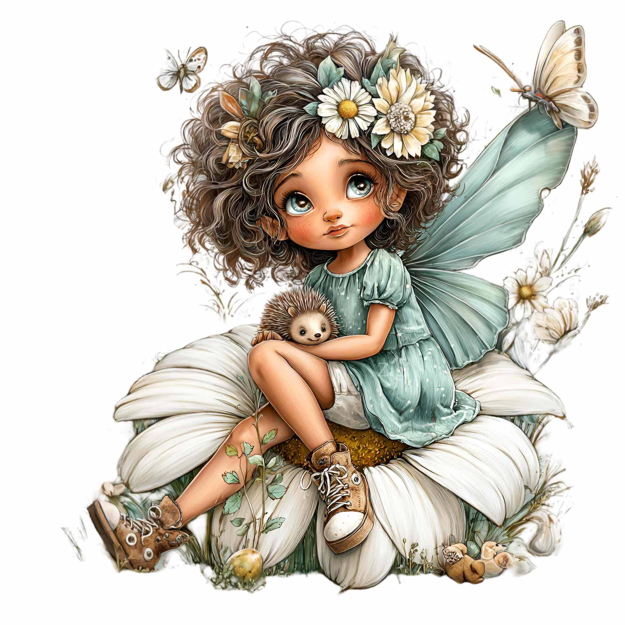 15 PNG Flower Fairy Girl Clipart – Cute Watercolor PNG – Daisy Wings ...