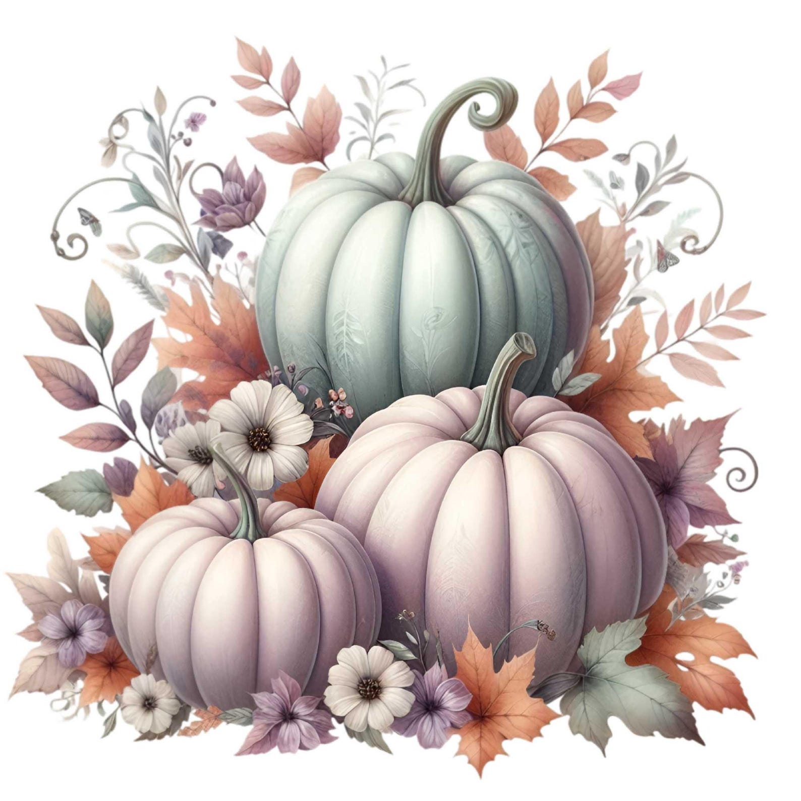 12 PNG Autumn Pumpkin Muted Fall Floral Watercolor Clipart - Etsy