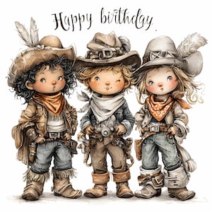 19 JPEG Western compleanno bambini – Cowboy JPG clipart – Graziosa arte per feste western per biglietti, inviti per ragazzi e ragazze, decorazioni stampabili