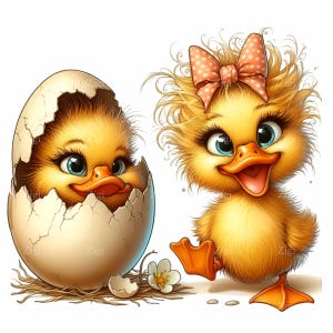 14 Baby Chicks PNG Clipart | Cute Chick with Bow & Cracked Egg Design | Spring Easter Chick Illustration for Crafts