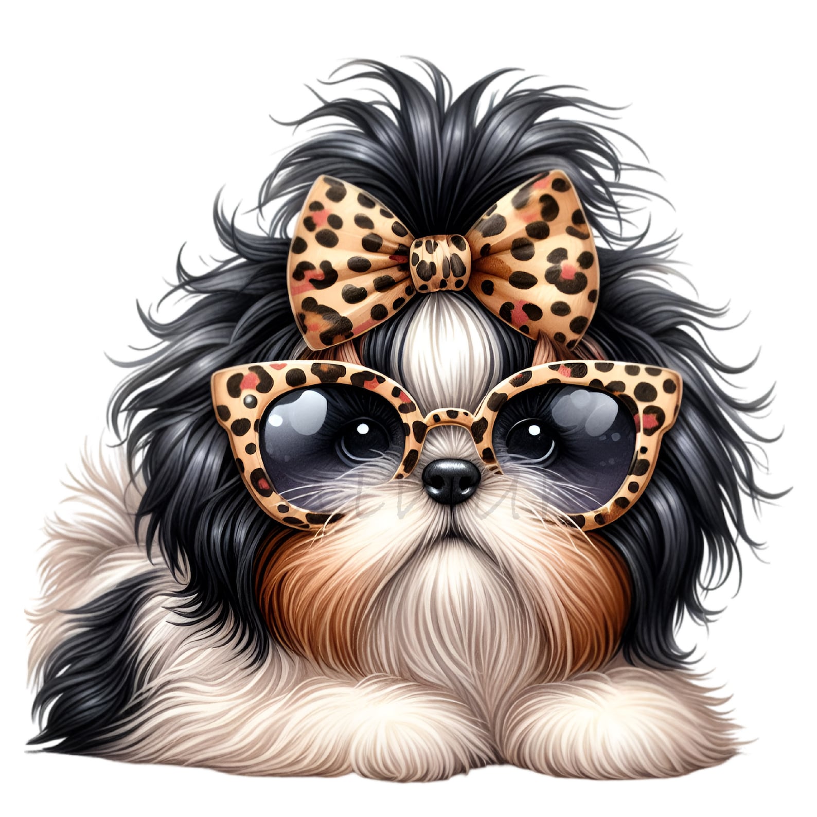 12 PNG Leopard Print Bow Shih Tzu, Glasses Dog Sublimation - Etsy