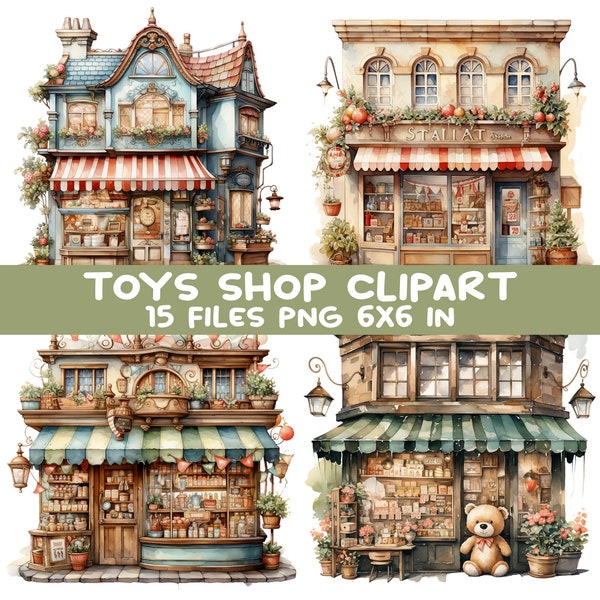 20 Toys Shop Clipart Bundle, Watercolor PNG Kids Toy Background, Card Making, Sublimation. Digital Planner, Junk Journal
