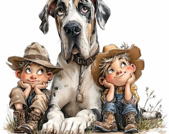 16 PNG Cowboy Kids Overalls Great Dane Dog Large Pet