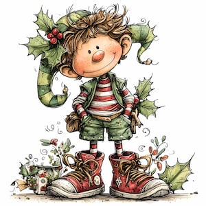 16 PNG Christmas cartoon – Funny elf PNG – Holiday clipart for cards, crafts, sublimation, kids decor, DIY printables