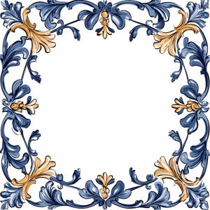 20 élégant cadre baroque bleu et or PNG, clipart bordure tourbillonnante fleurie, cadre décoratif vintage s'épanouir pour faire-parts et impressions