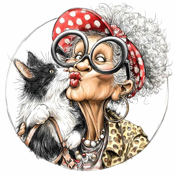 11 PNG Funny Cat Woman, Grandma Tuxedo Kitten Clipart, Retro Lady Pet  Sublimation - Etsy