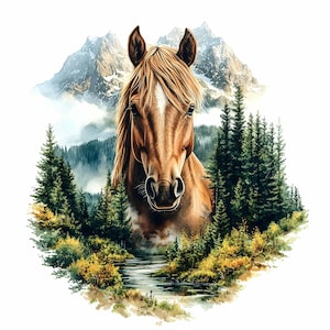 16 imágenes JPEG de caballos de montaña – Imágenes prediseñadas de paisajes naturales en formato JPG – Arte rústico de animales del bosque para decoración del oeste, descarga imprimible de vida silvestre