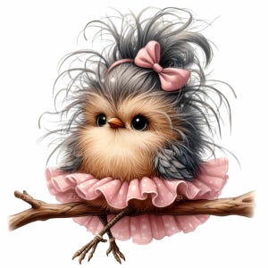 12 mignon oiseau duveteux PNG - Clipart adorable poussin bébé, robe Tutu art numérique, oiseau des bois lunatique, Illustration animale