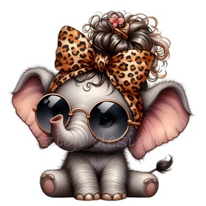 Clipart di elefanti, Clipart di fiocchi con stampa leopardata, 15 PNG di pelliccia di elefante e ghepardo, Maglietta scolastica per insegnanti e bambini, Tazza con stampa a sublimazione, Agenda