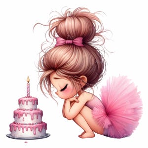 15 adorables ballerines PNG Clipart - jolie fille avec gâteau d'anniversaire - art numérique de danse rose