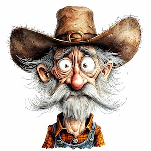 16 JPEG Funny Farmer – Cartoon Old Man JPG Clipart – Western Character Art for Stickers, DIY Crafts, Digital Download Humor Design
