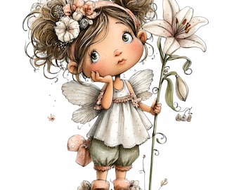 16 Witte Lelie Fee PNG, Bloemen Fantasie Vleugel Clipart
