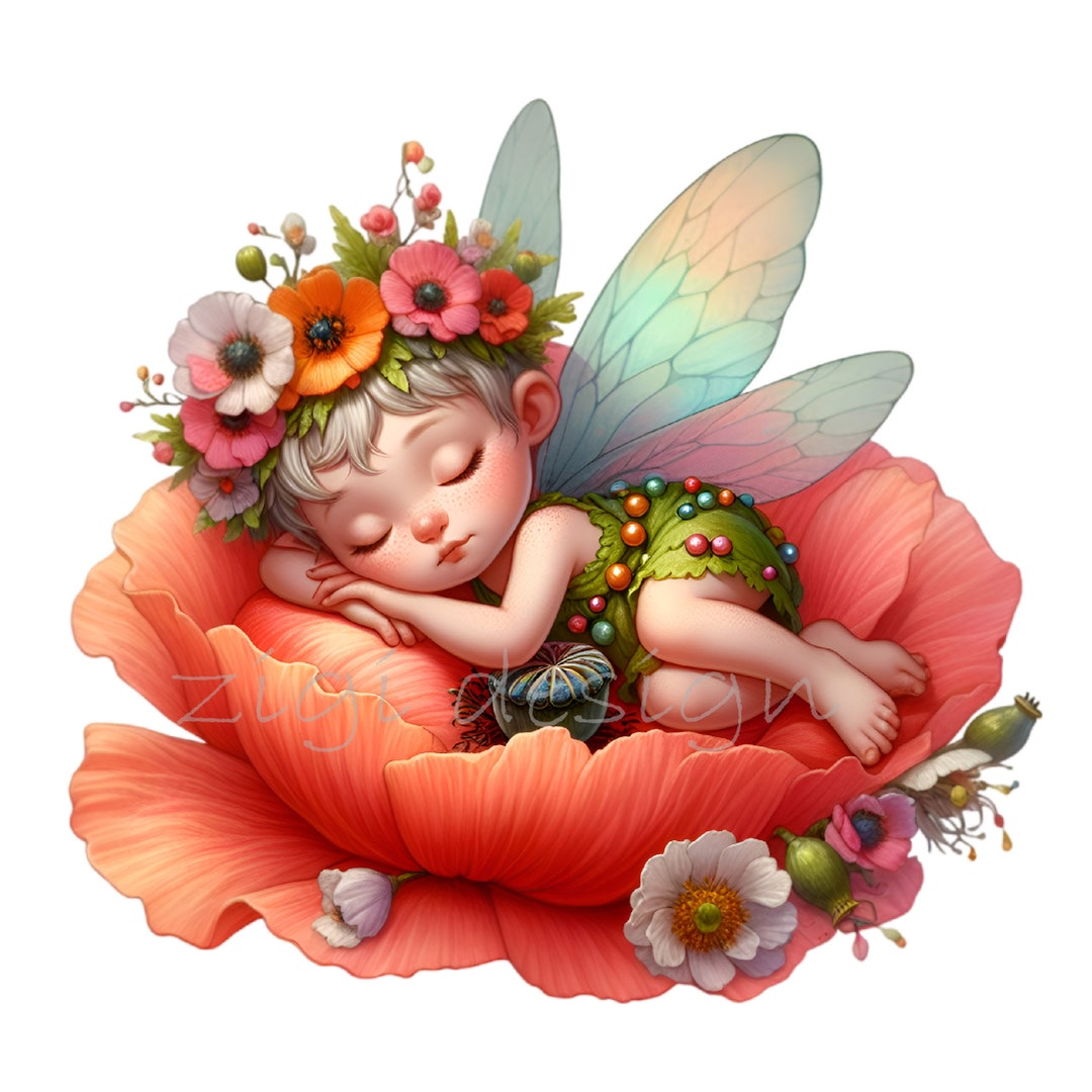 10 PNG Sleeping Fairy Clipart – Floral Flower Crown Nursery - Etsy