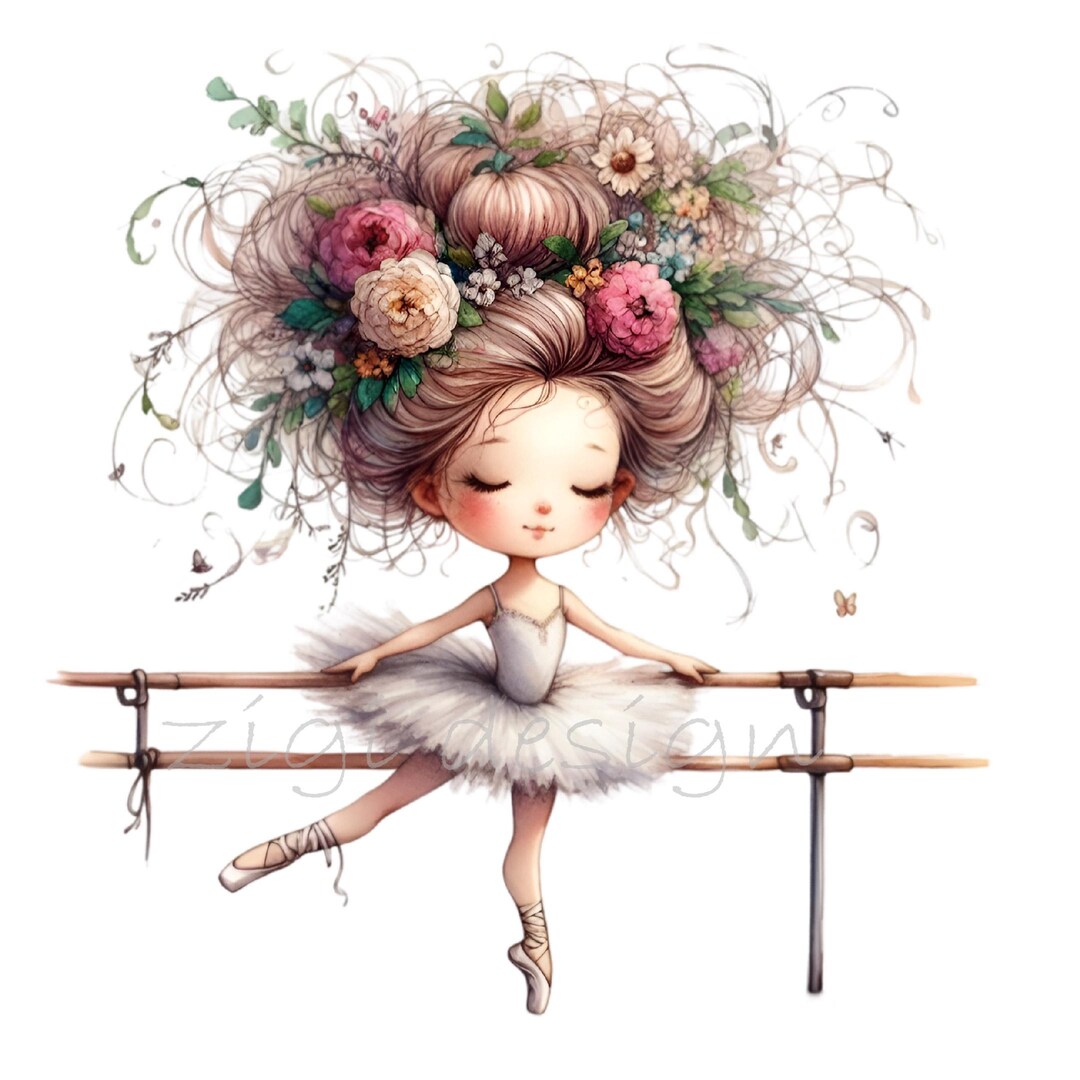 14 PNG Ballerina Girl Clipart, Floral Bun Ballet Dancer Nursery - Etsy