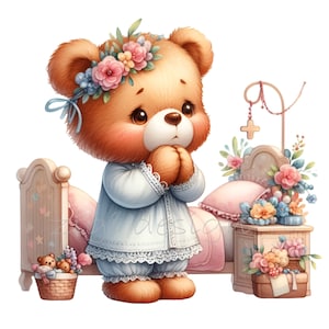 15 imágenes prediseñadas de oso floral PNG: linda ilustración PNG: arte infantil para decoración de habitaciones infantiles, manualidades para baby shower, temas cristianos