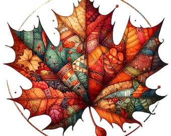 12 PNG Mosaic Maple Leaf, Autumn Stained Glass Clipart Graphic