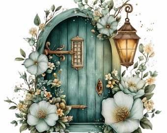 16 PNG Watercolor Fairy Door Fantasy Garden Clipart Digital