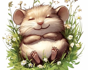 流体アート ネズミのキャラクターがモチーフアート！セットで！ 12 PNG 眠っている野ネズミ、デイジーの花、草の昇華プリント - Etsy 日本