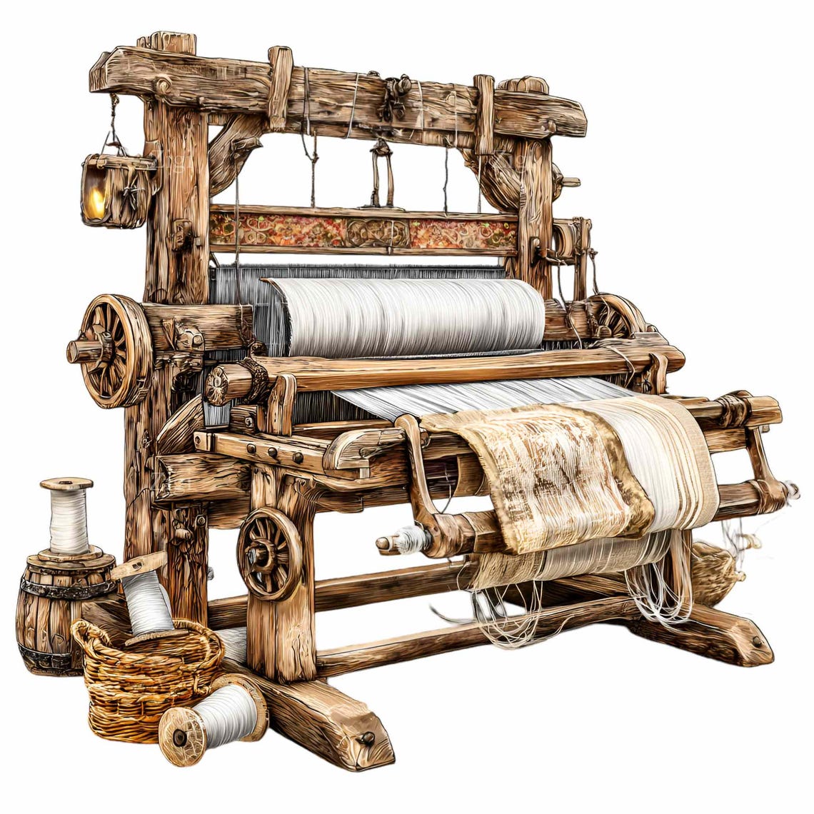 Weaving Machine Medieval 16 PNG Medieval Weaving Loom – Vintage Workshop PNG Clipart ...