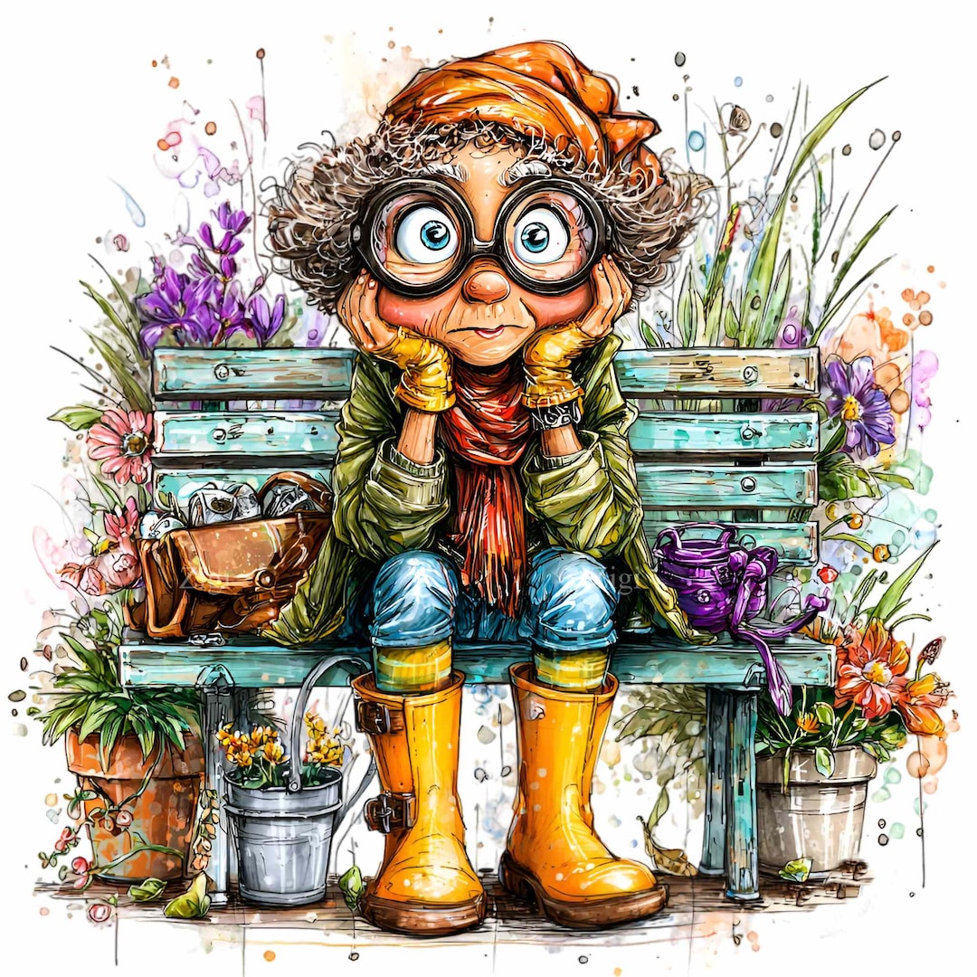 12 PNG Funny Grandma PNG Clipart – Cute Elderly Lady in Garden Outfit ...