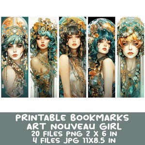 Art Nouveau Printable Bookmarks PNG Bundle 20 Watercolor - Etsy