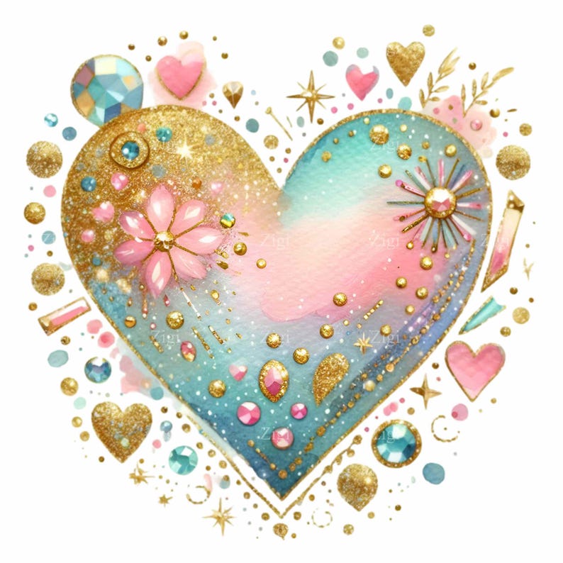 12 PNG Gold Glitter Heart Clipart, Pastel Swirl Heart, Luxury Wedding ...