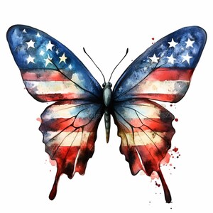 23 Patriotic Butterfly PNG Clipart - Farfalla bandiera americana acquerello con stelle e strisce - Download digitale USA
