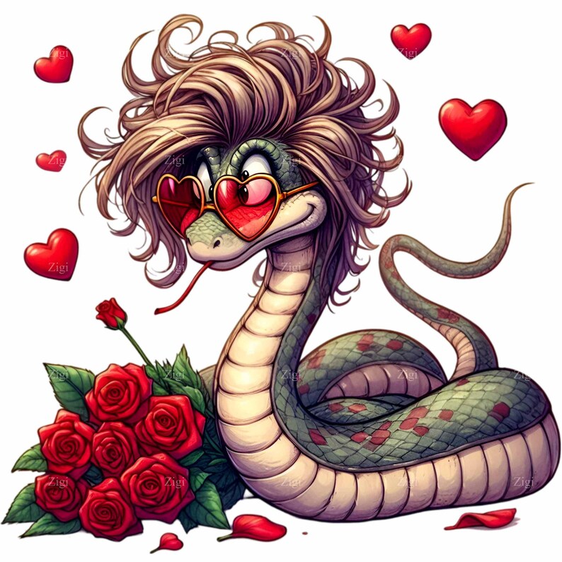 Quirky Snake With Roses PNG Clipart 12 Cute Snake in Heart Glasses
