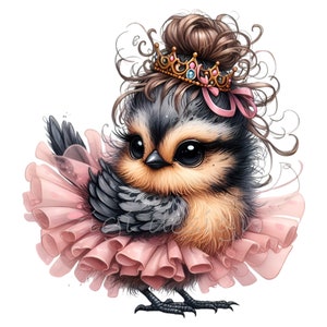 Adorable pájaro bailarina clipart PNG - 10 lindos pájaros con tutú rosa y tiara - Perfecto para diseños de manualidades extravagantes