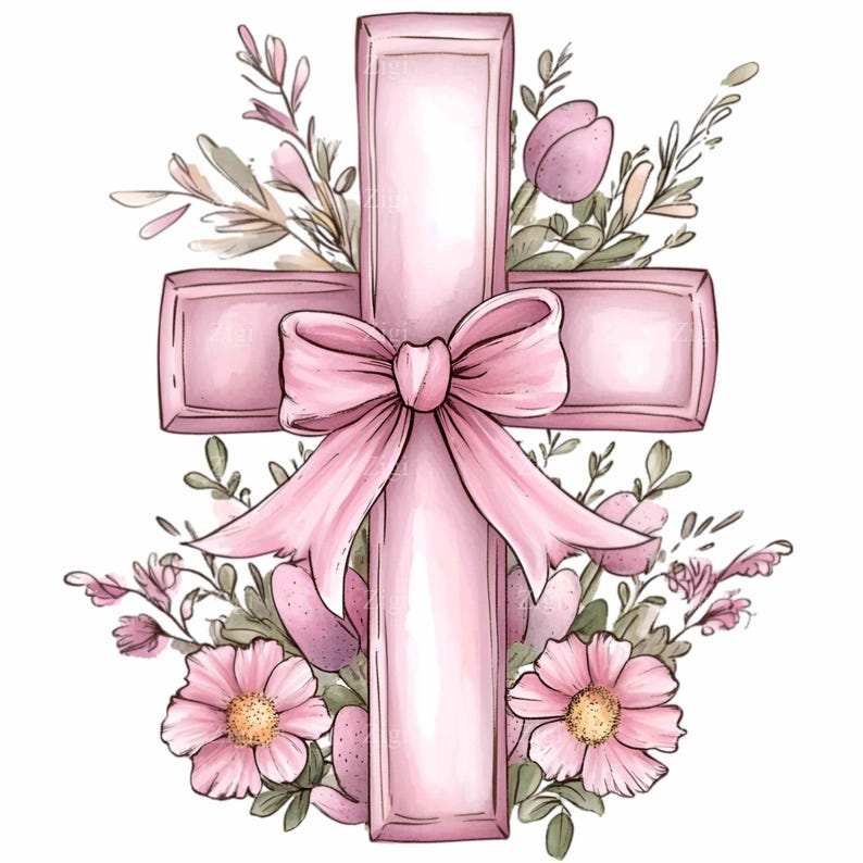 Pink Abstract Cross 12 Pink Cross PNG Clipart, Elegant Cross With Floral Arrangement and ...