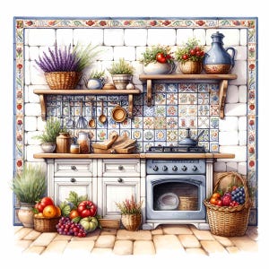 10 PNG rustikale Küchenszene - Bauernhaus PNG Clipart - Landhaus Dekor für Rezeptkarten, Wanddrucke und Bastelprojekte