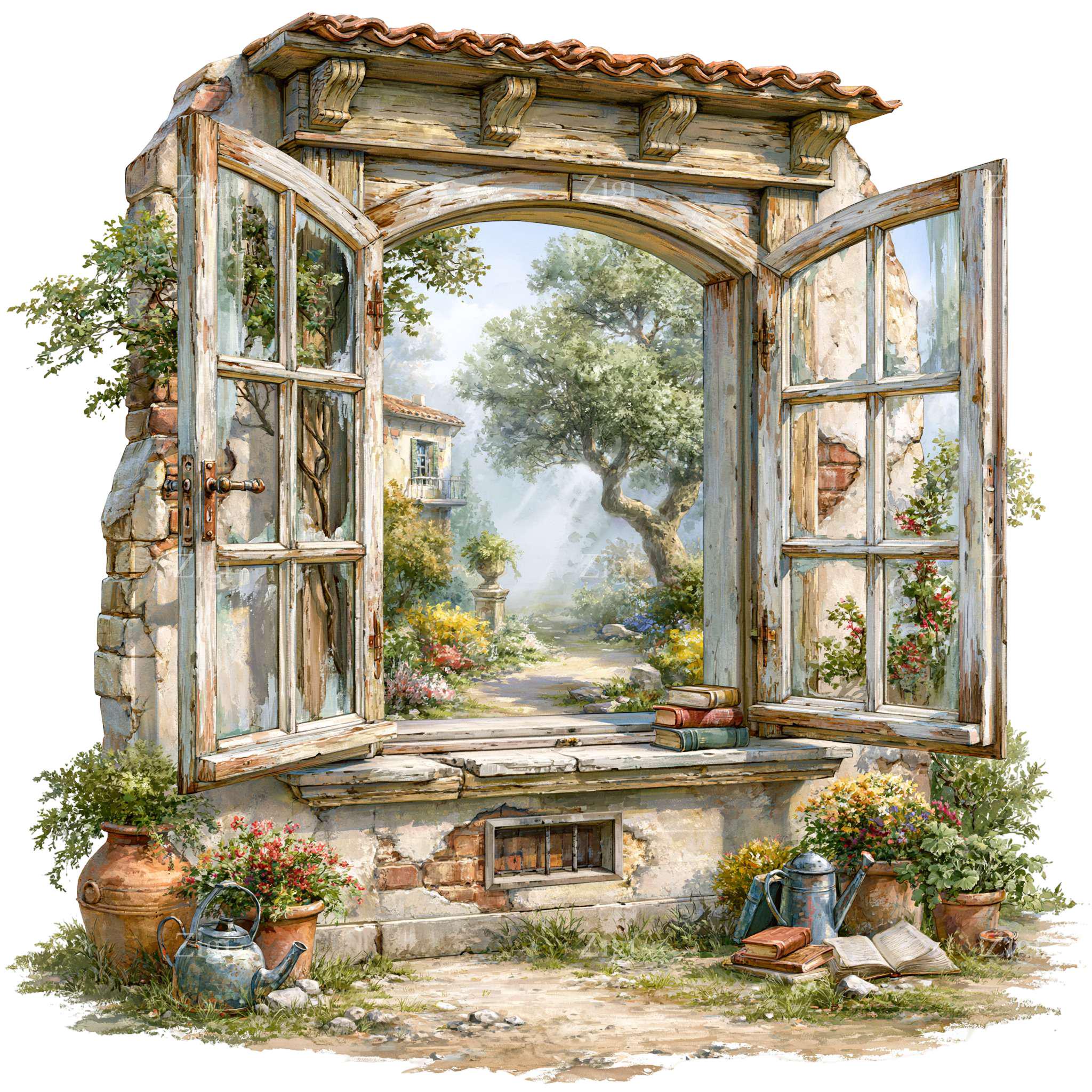 Rustic Window Vector Image 15 PNG Rustic Cottage Window Clipart, Scenic Garden Landscape - Etsy