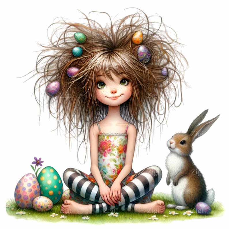 14 PNG Spring Girl Messy Hair Sublimation, Easter Egg Hunt Clipart ...