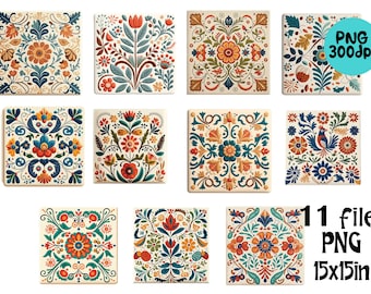 Mediterranean Tiles Clipart, Printable Digital Download, Sublimation PNG