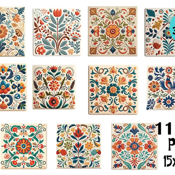 Mediterranean Tiles Clipart, Printable Digital Download, Sublimation PNG