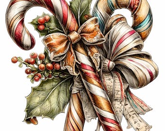 10 PNG Striped candy cane – Christmas PNG clipart for crafters, festive decorations, holiday cards, invitations and DIY projects