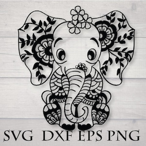 Svg bébé éléphant, svg animal mandala